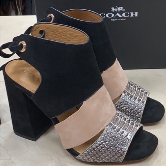 COACH 1941 SANDALS LIKE NEW MINETTA SNAKE AND SUEDE W/CHUNKY BLACK HEEL SIZE 8 - Picture 8 of 10